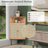 4-Tier Rattan Doors Corner Storage Cabinet