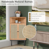 Corner Rattan Storage Cabinet with Adjustable Shelf - Boho Triangle Design