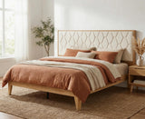 Yechen Diamond Headboard Platform Bed Frame | Boho Wood-Look, No Box Spring Needed
