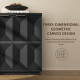Yechen 59" Walnut Sideboard – Modern 3D Geometric Buffet Cabinet