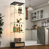 YECHEN Glass Display Cabinet with LED Lights | 4-Shelf Curio Cabinet with Drawer & Locking Door