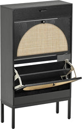 Wooden Entryway Shoe Cabinet with Rattan Doors