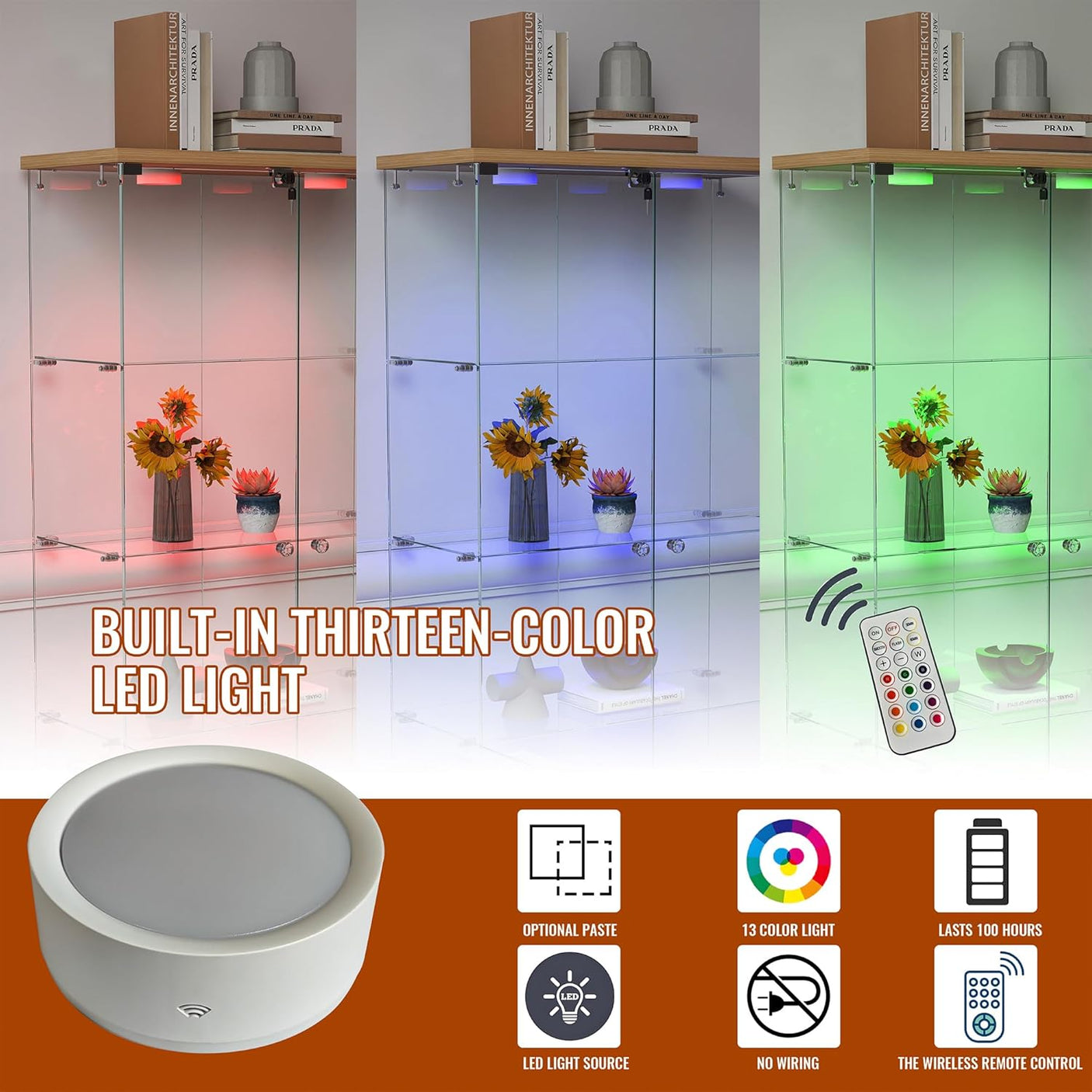 YECHEN Glass Display Cabinet with LED Lights | Double-Door Curio Cabinet with 2 Drawers