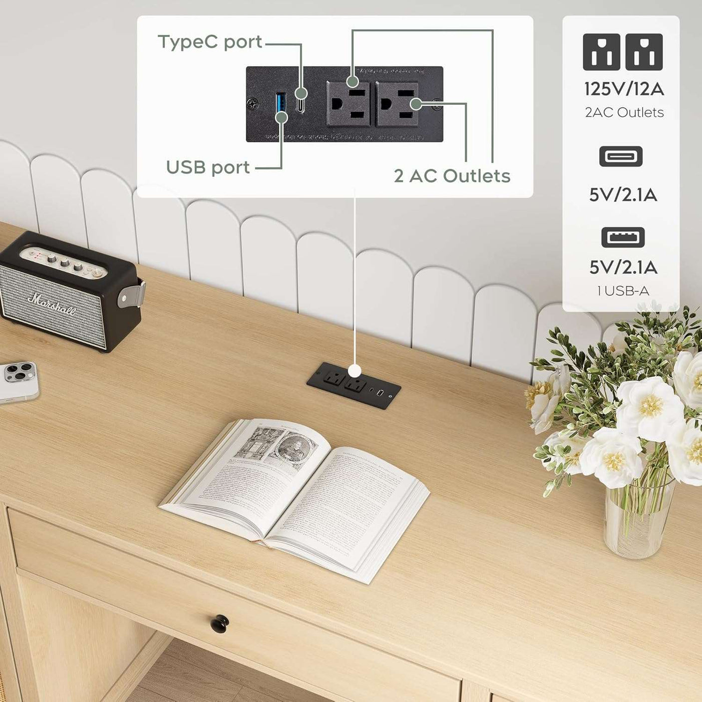 58" Modern Boho Rattan Door Executive Desk