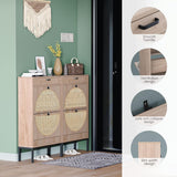 Wooden Entryway Shoe Cabinet with Rattan Doors