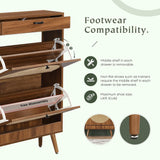 Wooden Entryway Shoe Cabinet with Rattan Doors