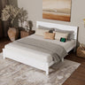 Farmhouse Bed Frame with LED Lights & Charging Station | Solid Pine Wood | Queen & King