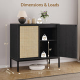 Sideboard Cabinet with Natural Rattan Decorated Doors
