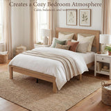 Rattan Boho Bed Frame with Headboard | Full Queen King | Natural Walnut Platform Bed