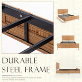 Bohemian Rattan Queen Bed Frame with Headboard and Footboard