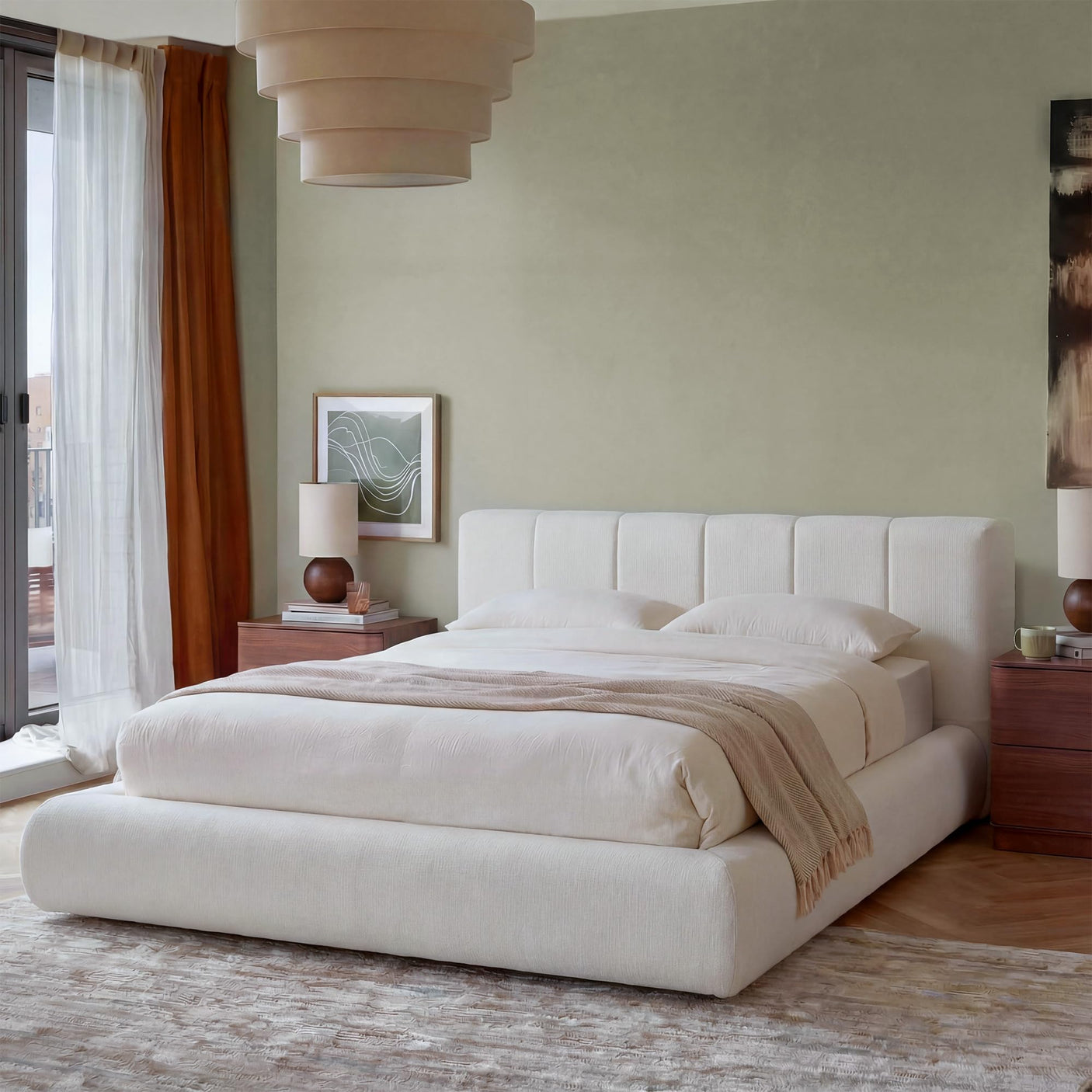 Cloud Bed Frame with Removable Headboard | Boucle Upholstered | Queen & King