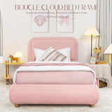Boucle Fabric Cloud Bed Frame with Round Corner Headboard