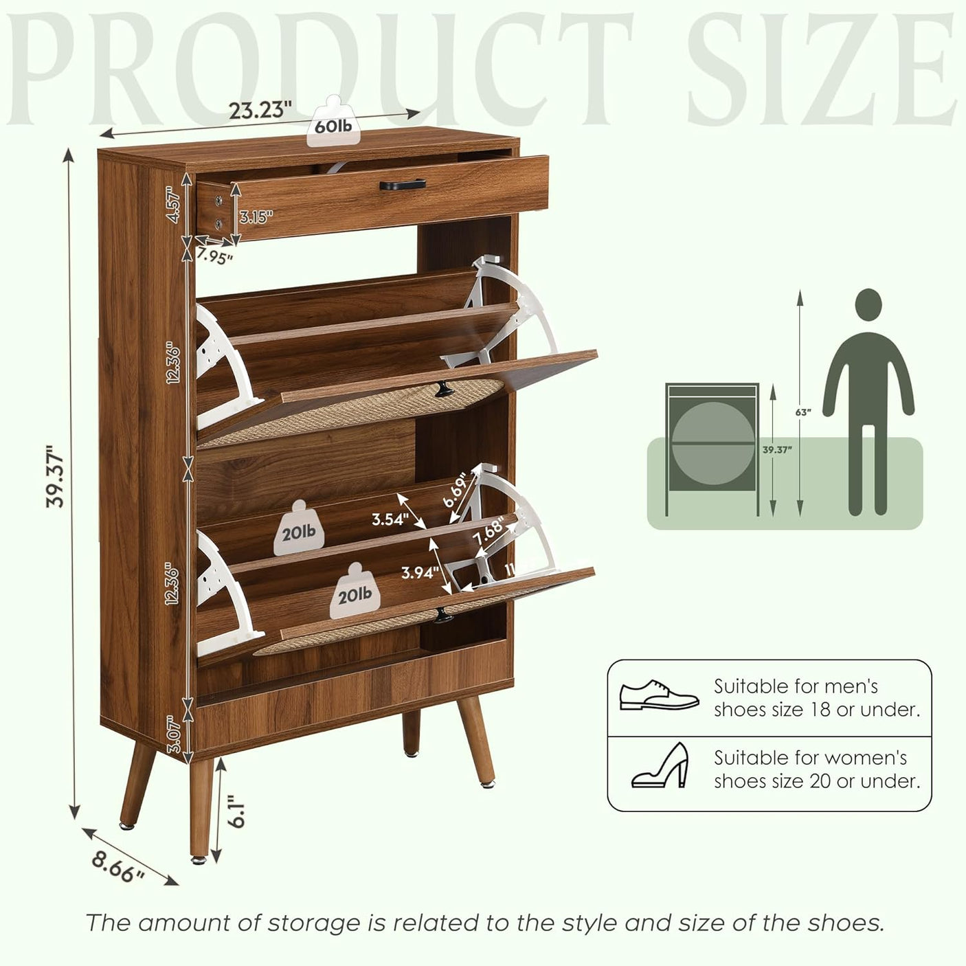 Wooden Entryway Shoe Cabinet with Rattan Doors