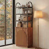 YECHEN Modern 71" Arched Bookcase with Reeded Design Doors | 7-Tier Tall Bookshelf with Storage Cabinet & Adjustable Shelves