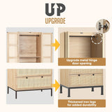 74" Natural Rattan Woven Wardrobe Armoire Closet