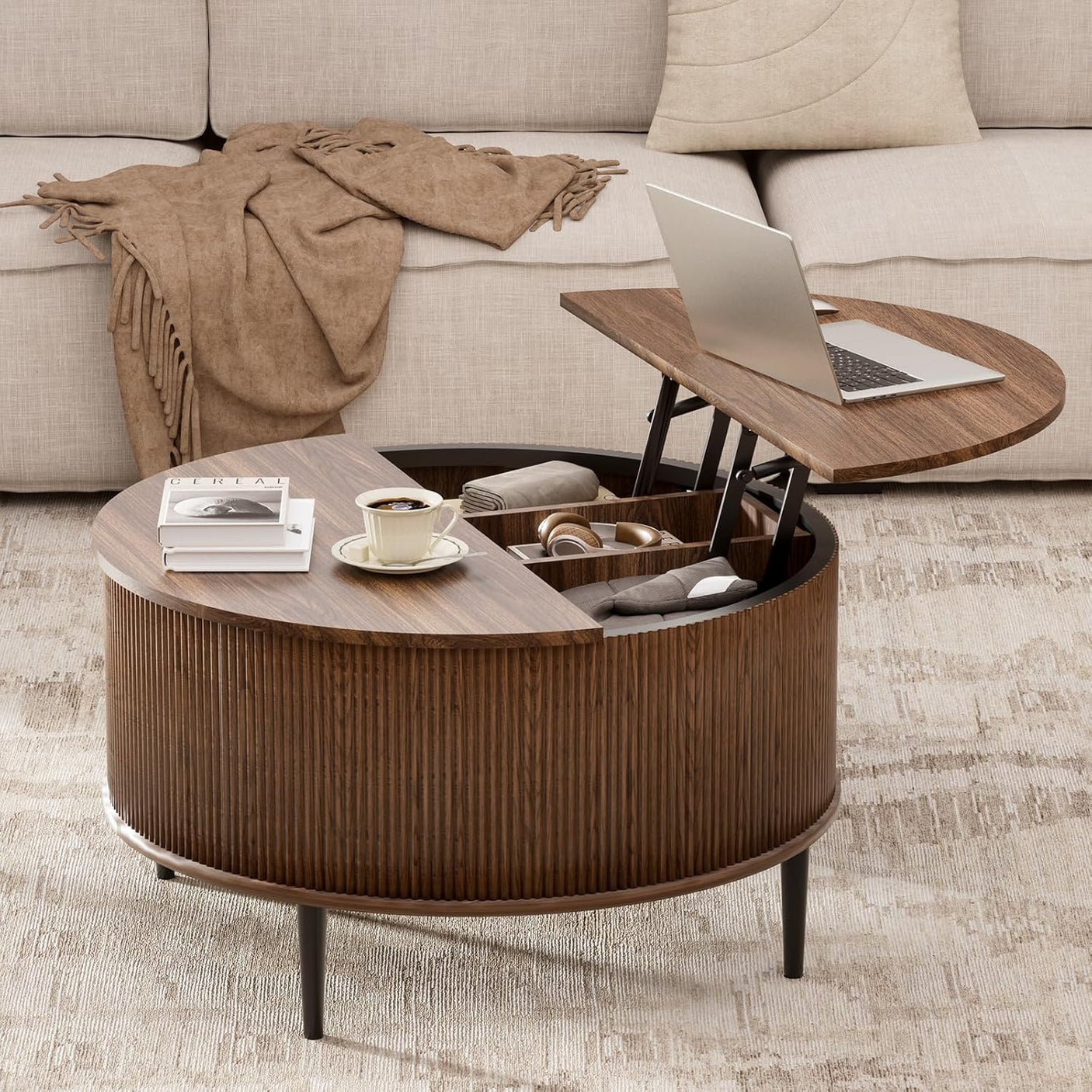 31.5" Round Coffee Table with Storage