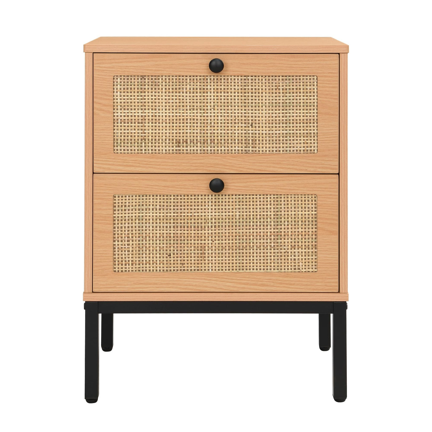 Yechen Rattan Nightstands Set of 2, 2-Drawer Boho Bedside Tables with Metal Legs