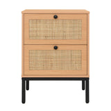 Yechen Rattan Nightstands Set of 2, 2-Drawer Boho Bedside Tables with Metal Legs