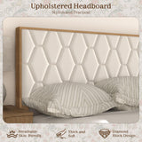 Yechen Diamond Headboard Platform Bed Frame | Boho Wood-Look, No Box Spring Needed