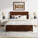Farmhouse Bed Frame with Storage Drawers & LED Lights | Solid Pine Wood