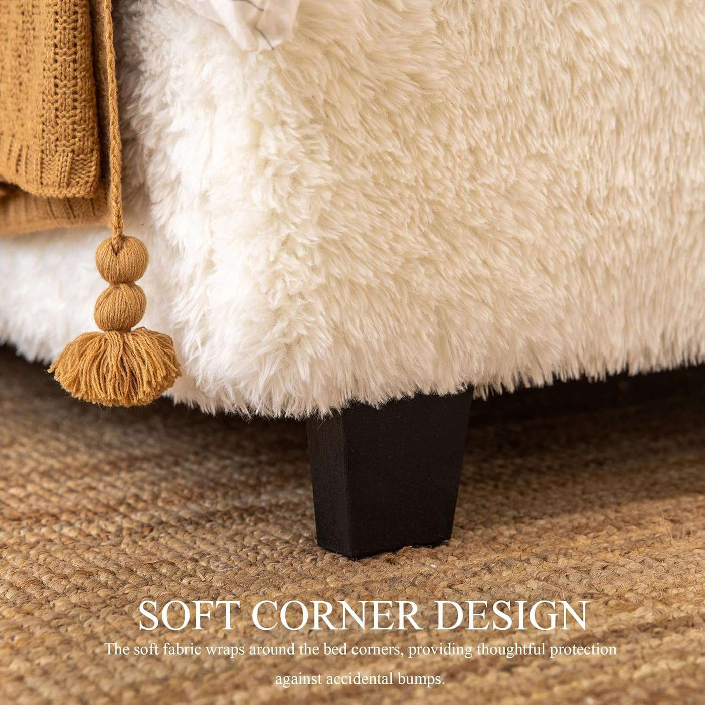 Boho Boucle Cloud Upholstered Platform Bed - Fluffy Soft Bed Frame with Rounded Corners