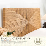 Bohemian Rattan Queen Bed Frame with Headboard and Footboard