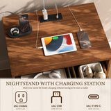 Yechen Modern Fluted Nightstand with Storage, Arched Reeded Night Stand with Charging Station, Bedside Table for Bedroom, Walnut