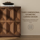 Yechen 59" Walnut Sideboard – Modern 3D Geometric Buffet Cabinet