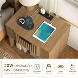 Fluted Night Stand with 20W Fast Charging Station