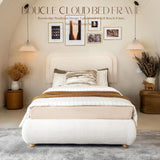 Boucle Fabric Cloud Bed Frame with Round Corner Headboard