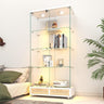 YECHEN Glass Display Cabinet with LED Lights | Double-Door Curio Cabinet with 2 Drawers