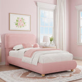 Boucle Fabric Cloud Bed Frame with Round Corner Headboard