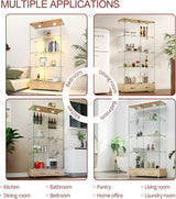 YECHEN Glass Display Cabinet with LED Lights | Double-Door Curio Cabinet with 2 Drawers