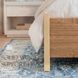 Yechen Solid Wood Rattan Bed Frame | Tall Headboard, Boho Mid-Century Style, No Box Spring Needed