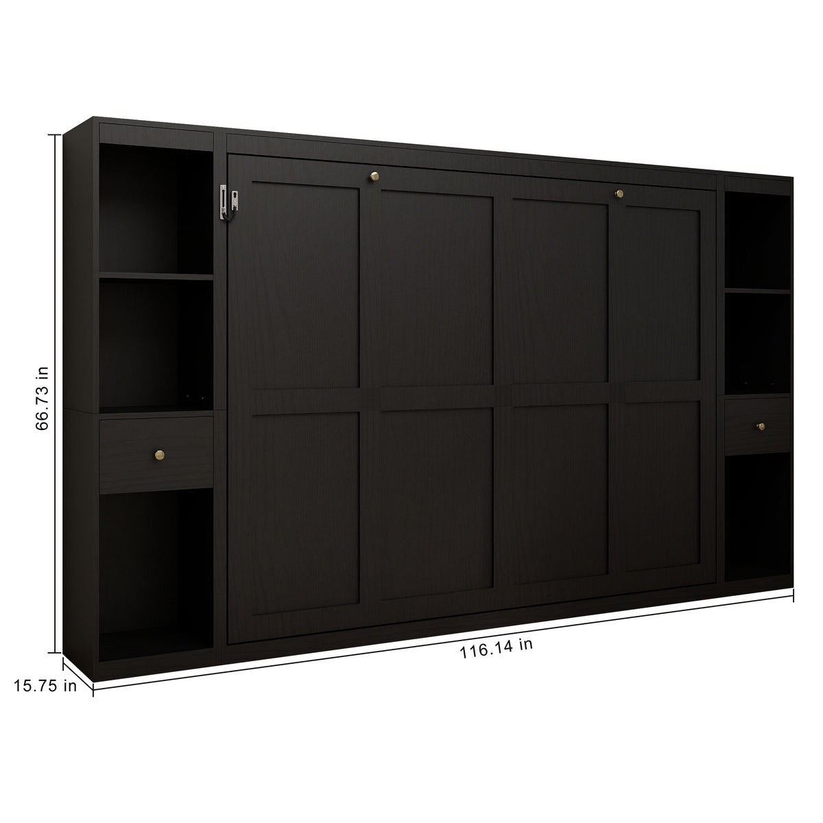 Queen Horizontal Murphy Bed with Storage Cabinets – Black
