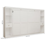 Queen Horizontal Murphy Bed with Storage Cabinets – White