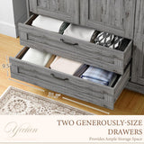 Yechen 3-Door Wooden Wardrobe Closet with Mirror, Drawers & Shelves, Farmhouse Armoire for Bedroom