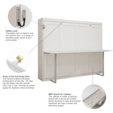 Queen Horizontal Murphy Bed with Desk – White