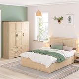 Yechen 3-Door Wooden Wardrobe Closet with Mirror, Drawers & Shelves, Farmhouse Armoire for Bedroom
