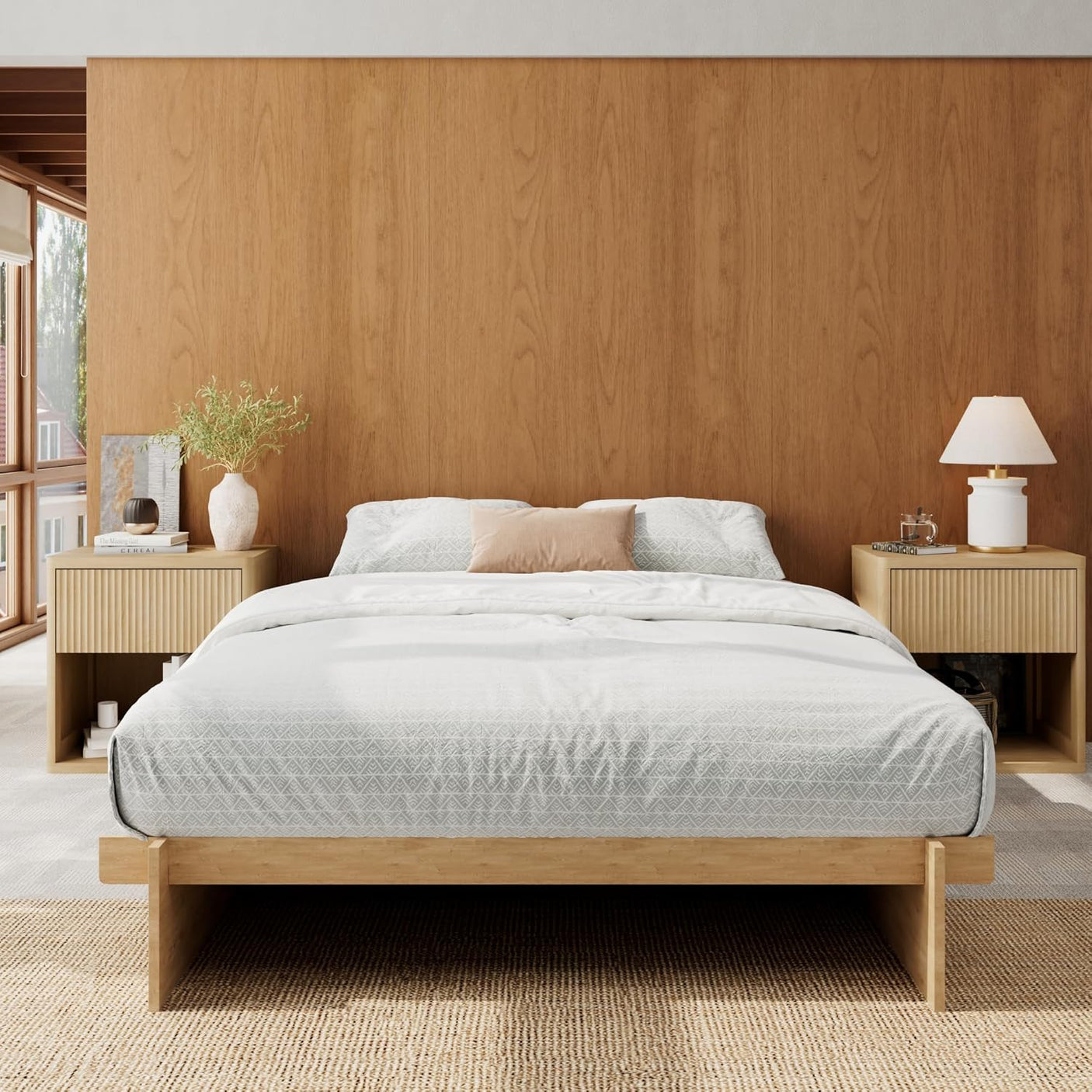 Platform Bed Frame with Dovetail Joinery – 10-Min Assembly, Wood Slats, No Box Spring, Natural| Walnut