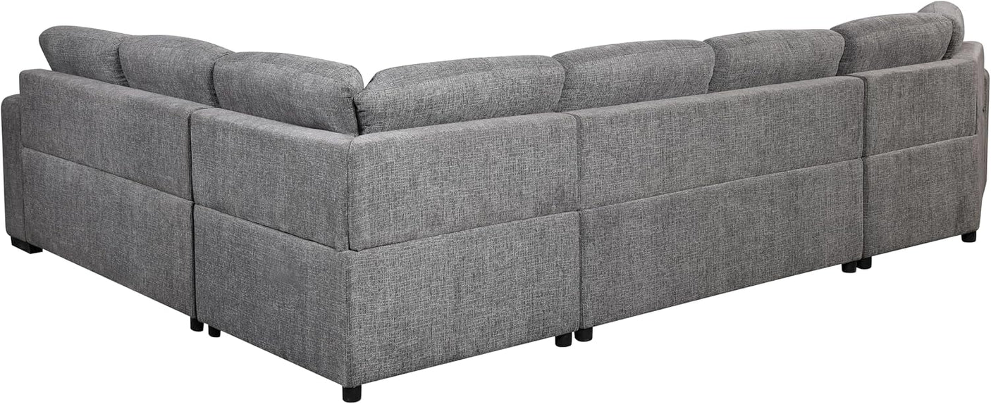 149'' Oversized Large Sectional Sleeper Sofa with Pull Out Bed & Cuddler | 7-Seater L-Shaped Sectional Couch with Chaise Lounge