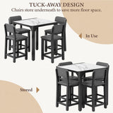 5-Piece Counter Height Dining Set | Marble-Look Top, Padded Chairs, Modern Grey