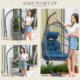 Egg Hanging Chair with Stand, Footrest & Cushion | Patio & Bedroom, Dark Blue