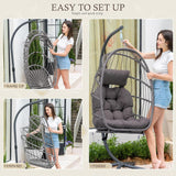 Egg Hanging Chair with Stand, Footrest & Cushion | Patio & Bedroom, Charcoal Grey