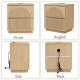 Yechen Fluted Nightstand with Charging Station | Arched Reeded Bedside Table, Natural