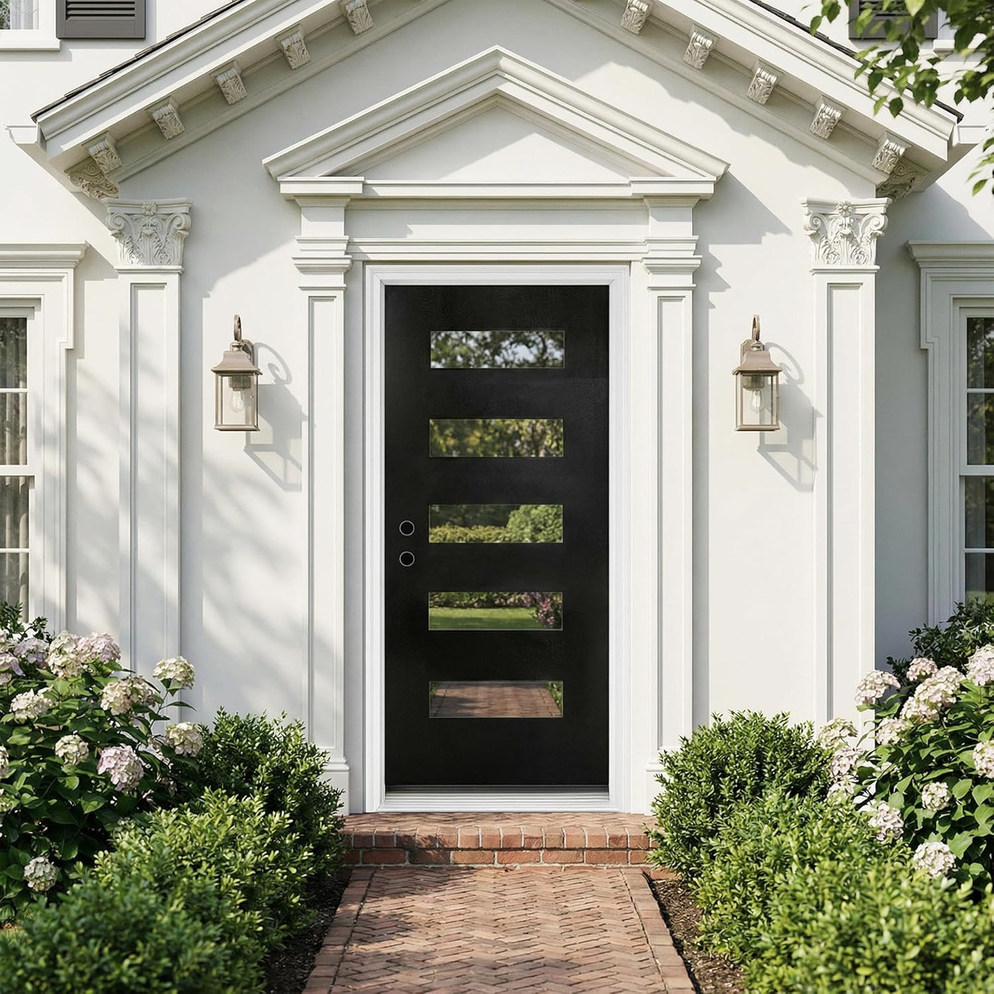YECHEN 36" x 80" Fiberglass Pre-Hung Front Door, Contemporary Black Entry Door with Frosted Privacy Glass (Left/Right Hand Inswing)