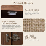 Yechen 67" Tall Kitchen Pantry Cabinet, Rattan Storage Cabinet with Solid Wood Integrated Handleand Adjustable Shelves, Cupboard with Doors for Livingroom,Dining Room, Dark Walnut