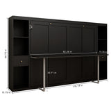 Queen Horizontal Murphy Bed with Desk & Storage – Black