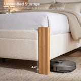 Yechen Upholstered Bed Frame with 47" Tall Headboard, Fluted Panel, Solid Pine Wood Legs, No Box Spring Needed, Off-White