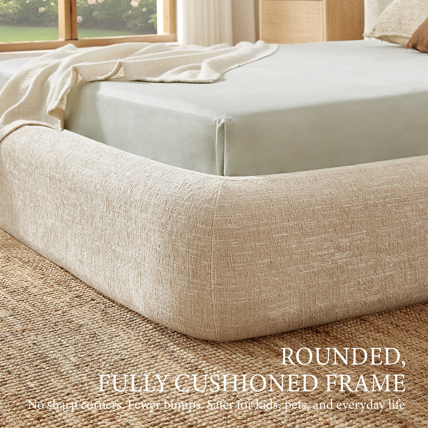 YECHEN Queen Cloud Bed Frame - Modern Upholstered Platform Bed with Curved Headboard, Water-Resistant Bouclé Fabric, Tool-Free Assembly, No Box Spring Needed